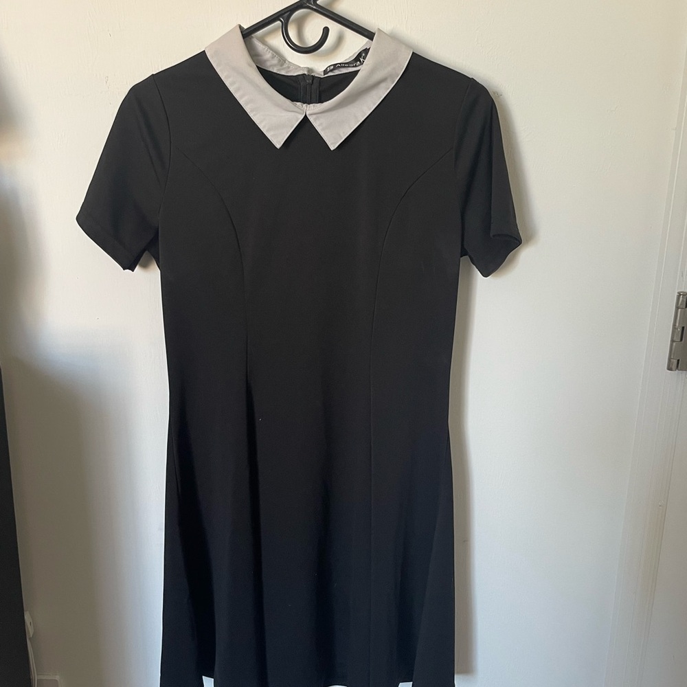 Allegra K Black Dress with White Collar Wednesday Adams